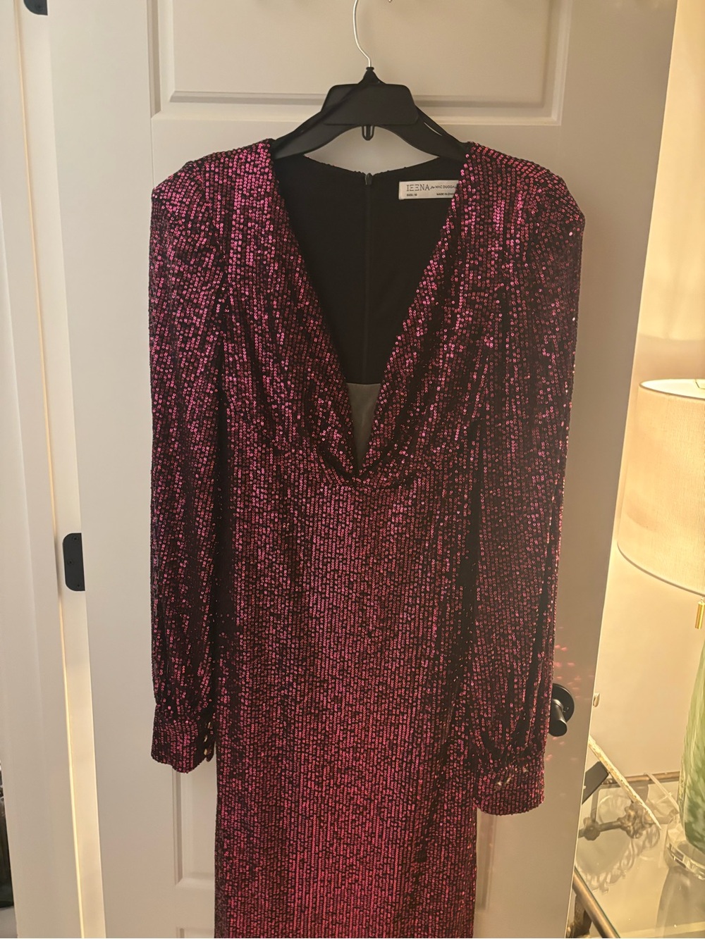 Mac Duggal Plum Sequin Midi Dress with V-Neck - Picture 7 of 7